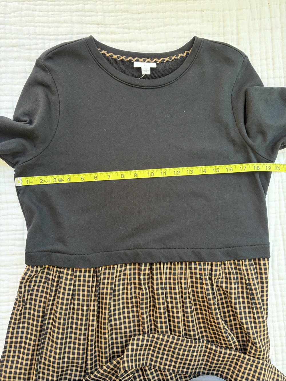 J Jill Mixed Media Midi Dress Black Camel Check Long Sleeve NWT Medium - Picture 7 of 9